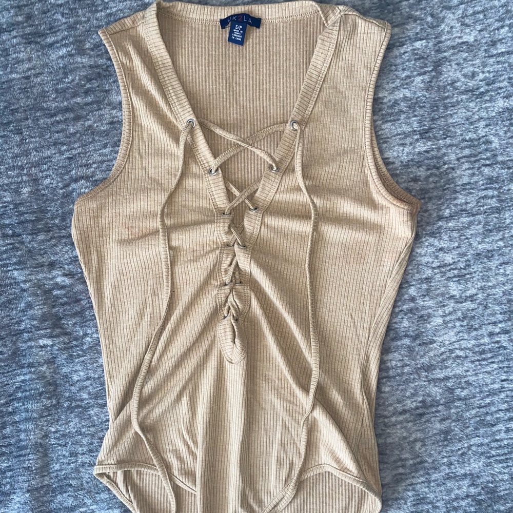 Nude lace up bodysuit